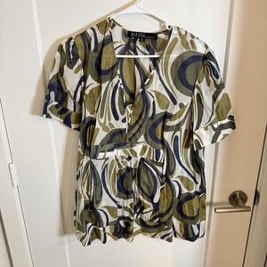Kasper Sportswear Women's 16W Abstract Print V-Neck Short Sleeve Tunic Top